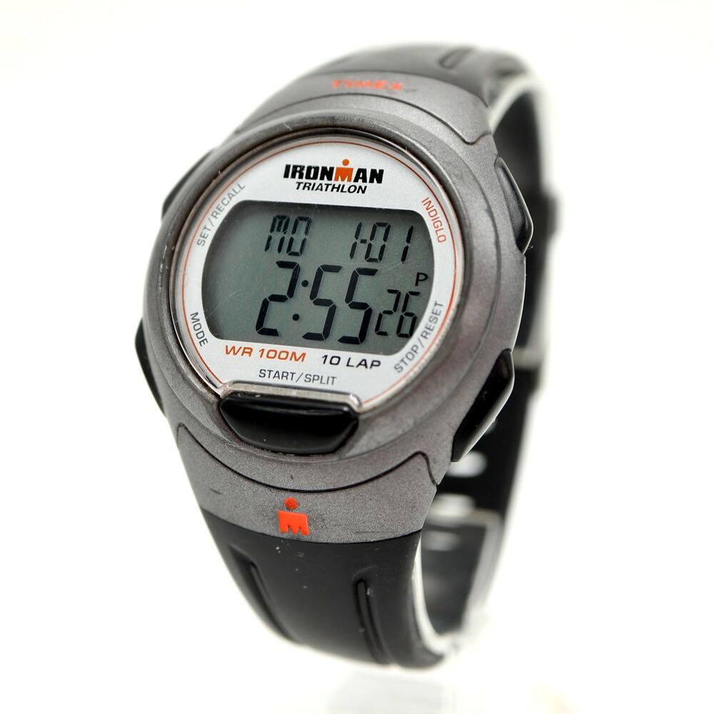 Timex Ironman Triathlon Watch Men Indiglo 40mm Black Gray 10 Lap w New Battery